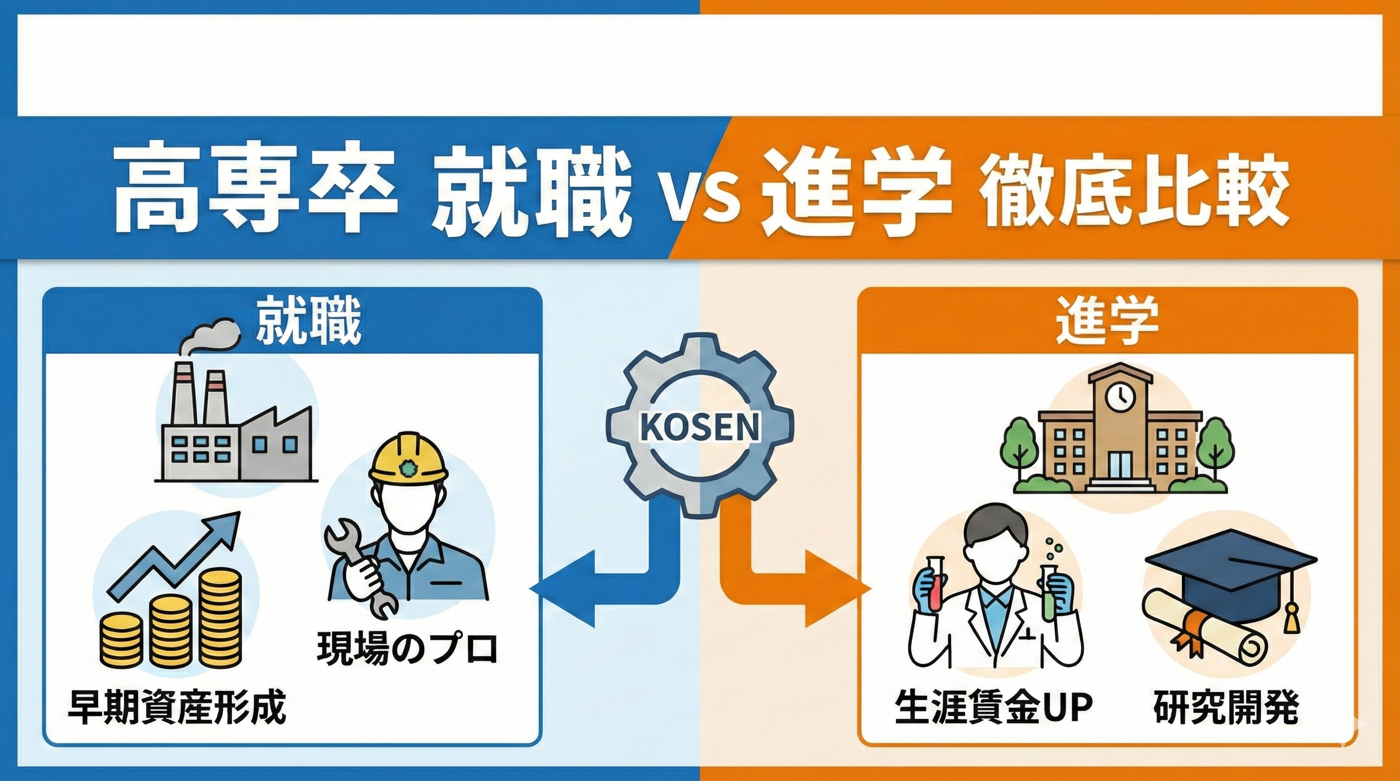 【高専生の究極選択】就職 vs 進学どっちが得？現役QCが「年収・キャリア・環境」で徹底比較
